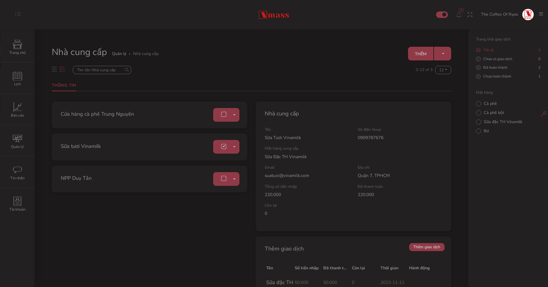 Chức năng quản lý nhà cung cấp