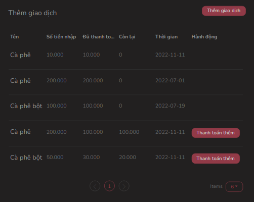 Các giao dịch giữa cửa hàng với nhà cung cấp