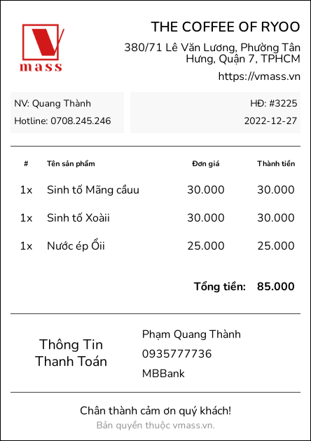 Chức năng quản lý hoá đơn