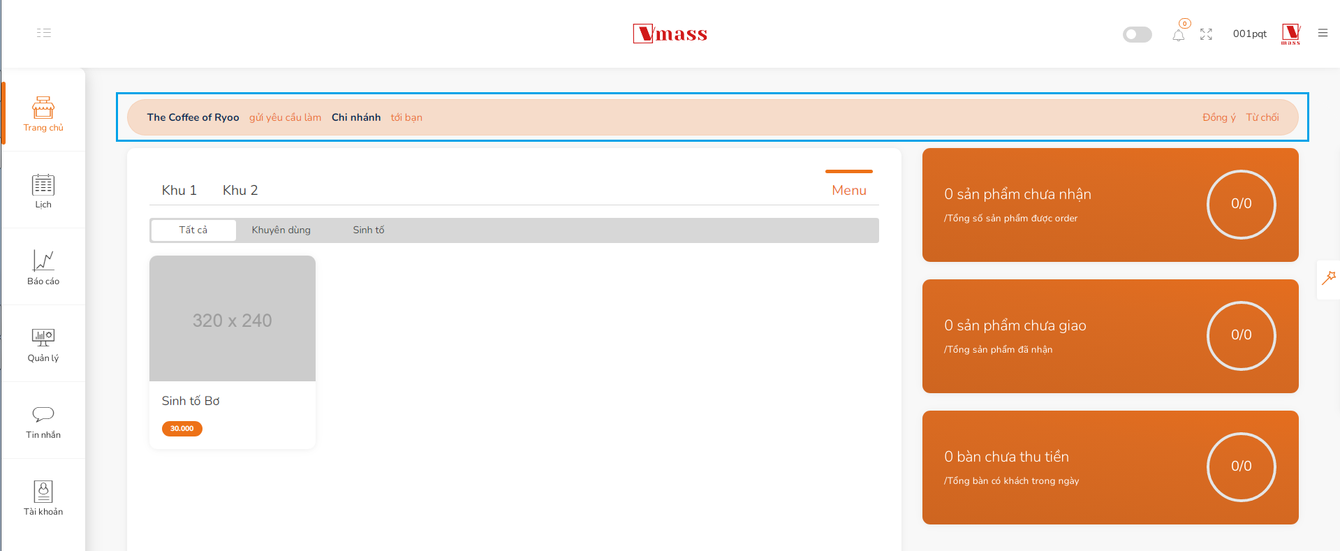 Xác nhận liên kết được gửi tới chi nhánh được chọn