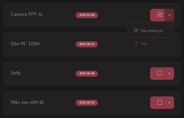 Sửa thông tin tài sản